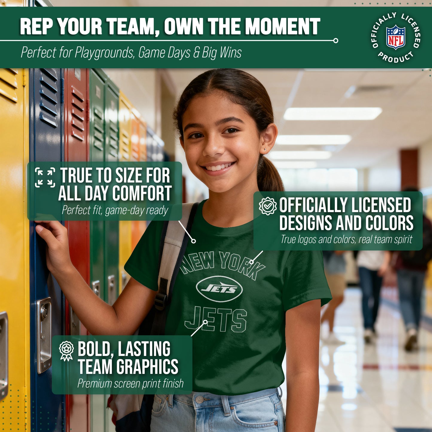 New York Jets NFL Youth Gameday Football T-Shirt - Forest Green