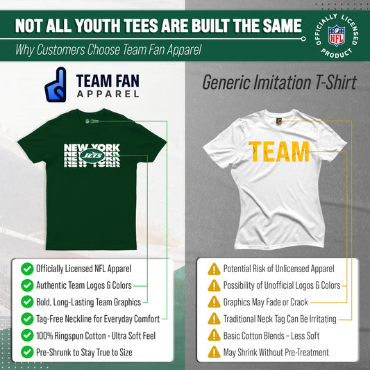 New York Jets NFL Youth Repeating Logo Football T-Shirt Unisex Tag Free Comfortable - Forest Green