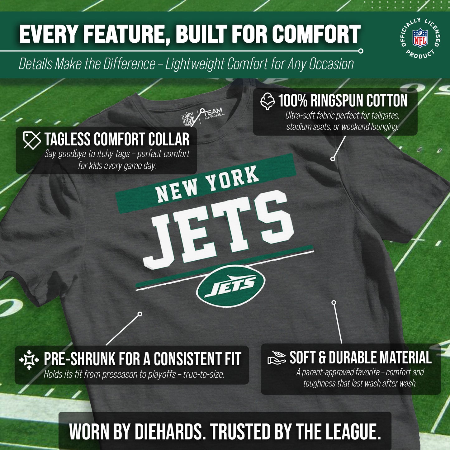 New York Jets NFL Youth Short Sleeve Charcoal T Shirt - Charcoal