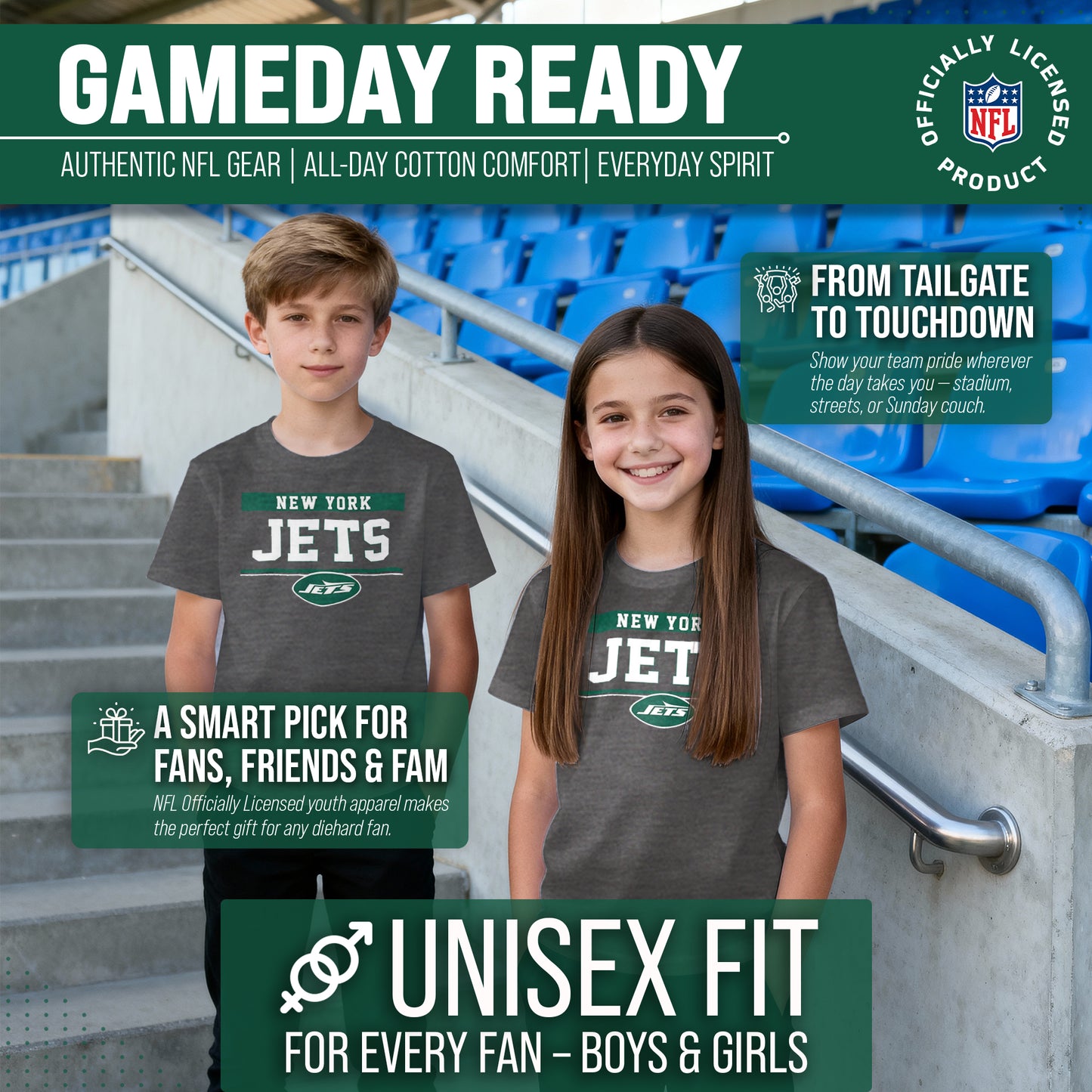 New York Jets NFL Youth Short Sleeve Charcoal T Shirt - Charcoal