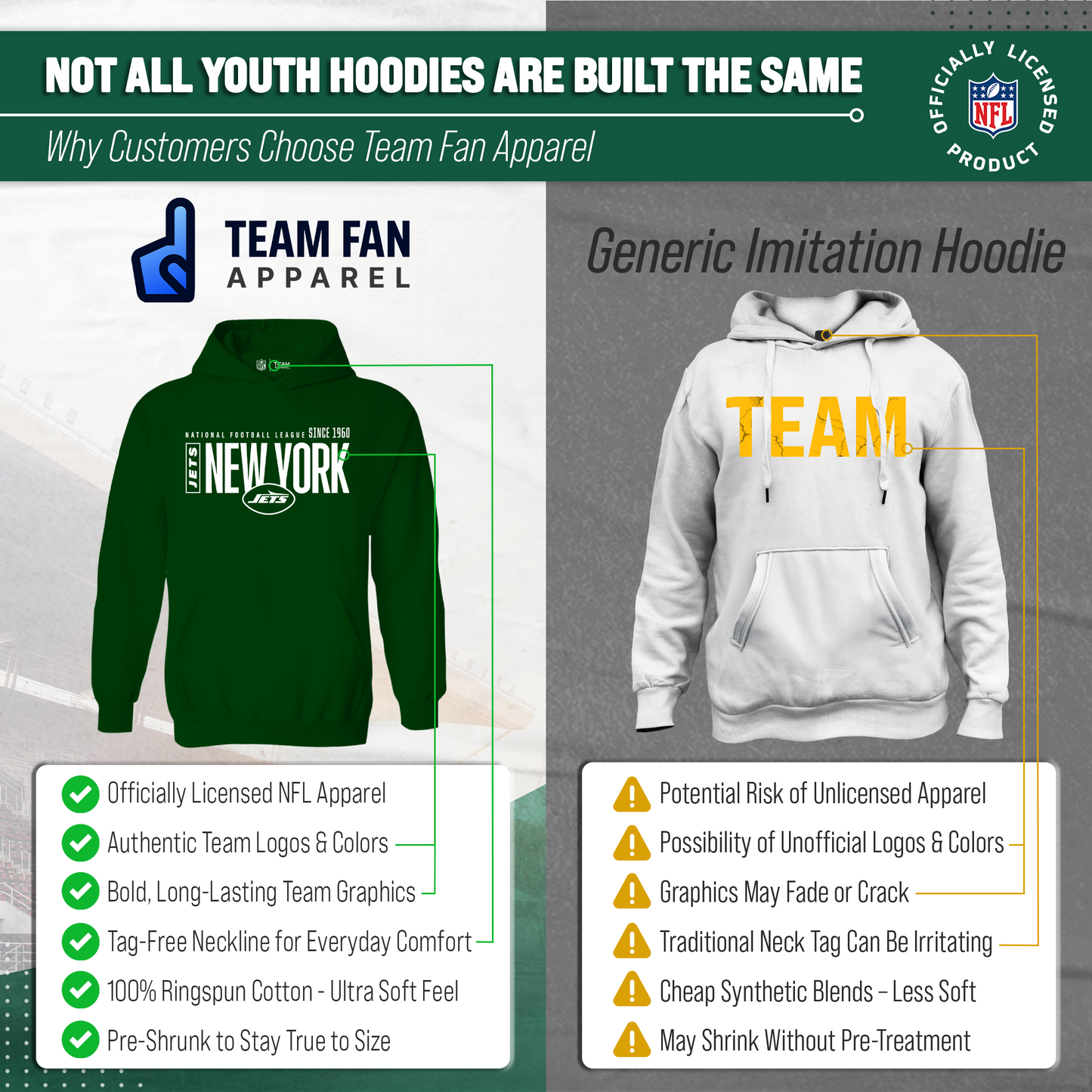 New York Jets NFL Youth Modern Endzone Football Fleece Hooded Sweatshirt - Forest Green