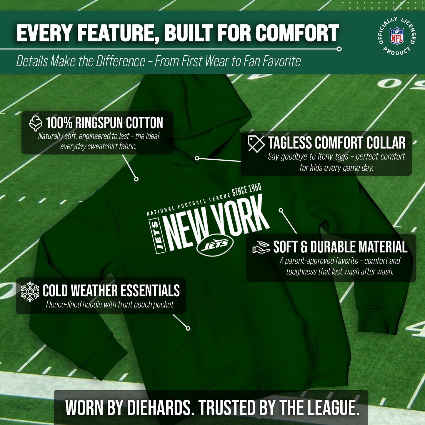 New York Jets NFL Youth Modern Endzone Football Fleece Hooded Sweatshirt - Forest Green