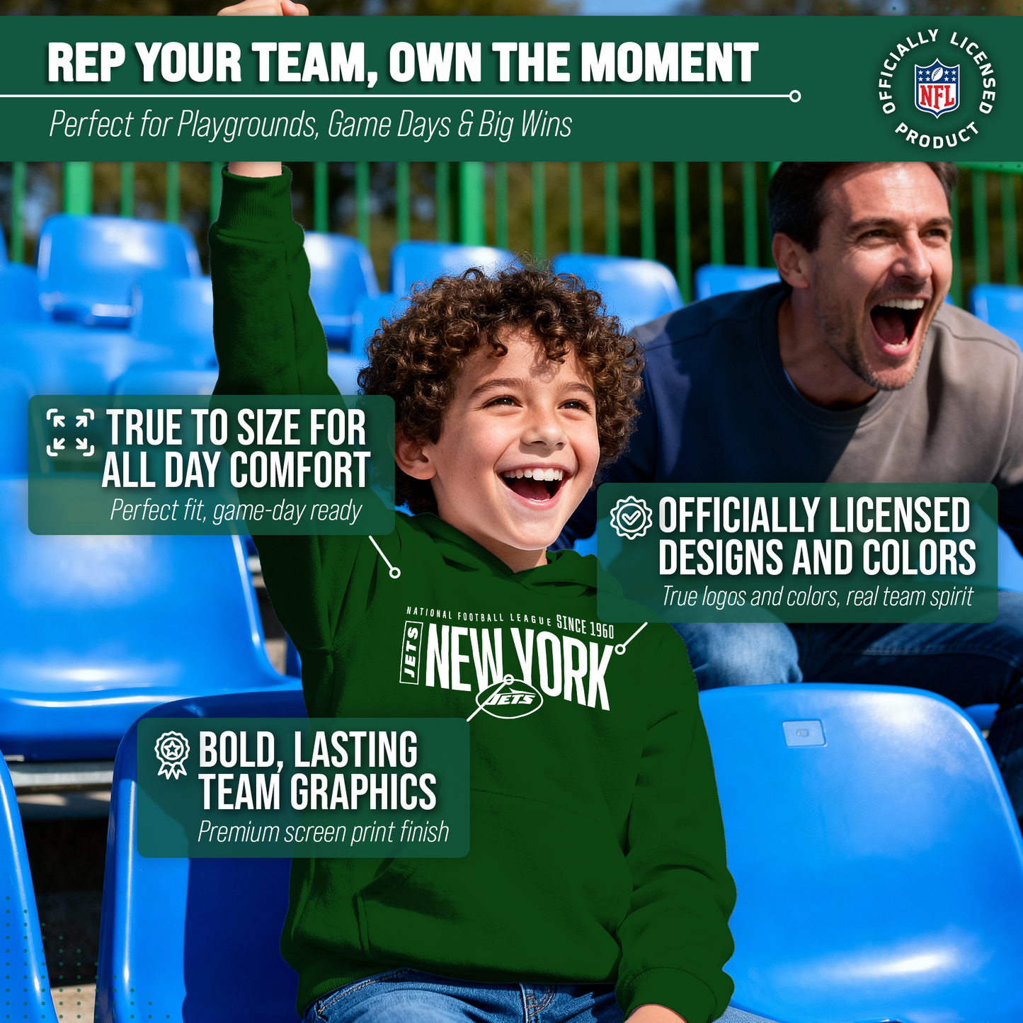 New York Jets NFL Youth Modern Endzone Football Fleece Hooded Sweatshirt - Forest Green