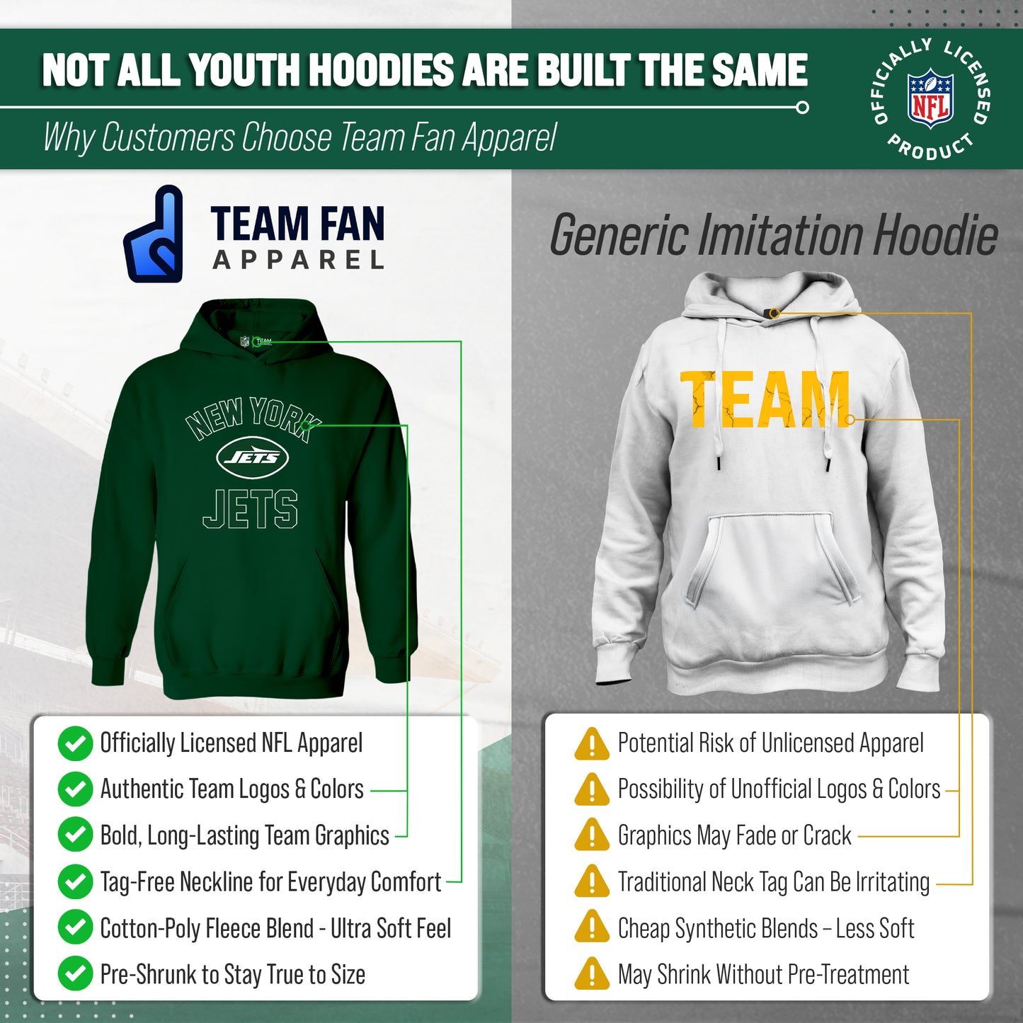 New York Jets NFL Youth Gameday Hooded Sweatshirt - Forest Green