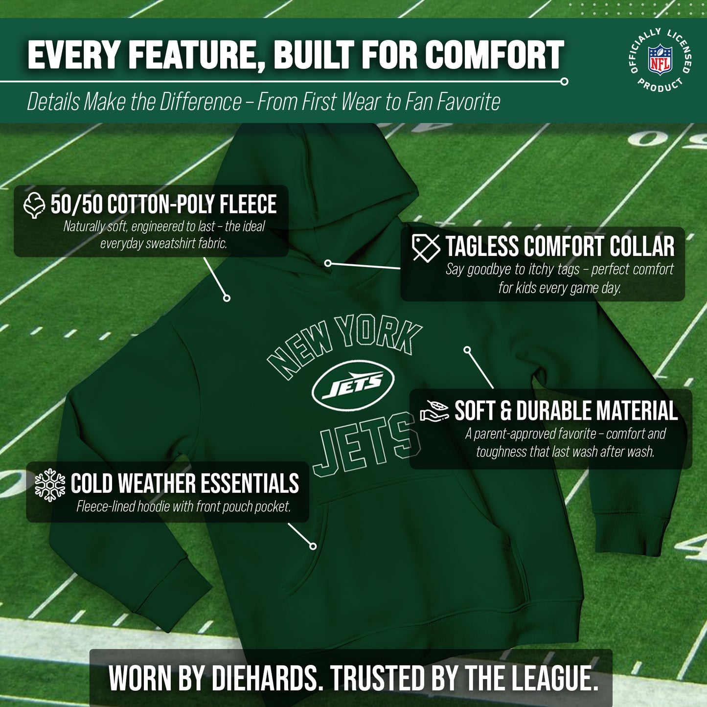 New York Jets NFL Youth Gameday Hooded Sweatshirt - Forest Green