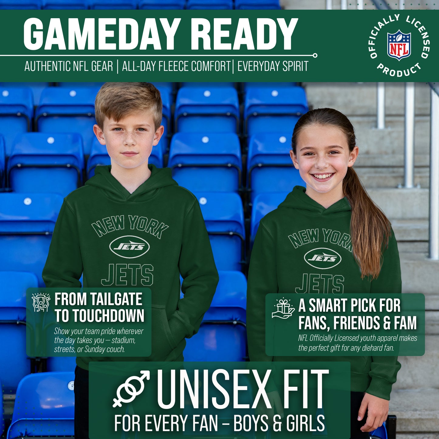 New York Jets NFL Youth Gameday Hooded Sweatshirt - Forest Green