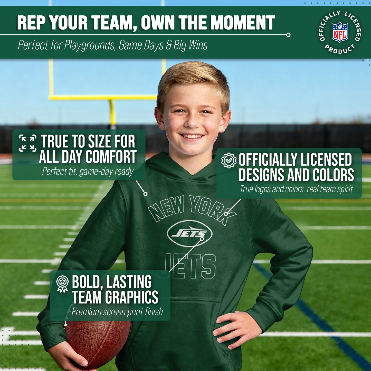 New York Jets NFL Youth Gameday Hooded Sweatshirt - Forest Green