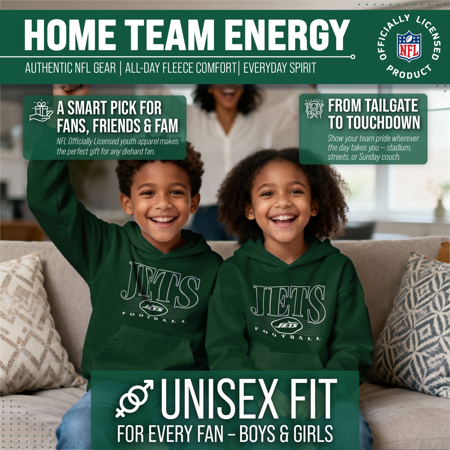 New York Jets NFL Youth Overtime Blueprint Football Fleece Hooded Sweatshirt - Forest Green