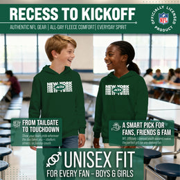 New York Jets NFL Youth Repeating Logo Football Fleece Hooded Sweatshirt - Forest Green