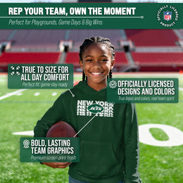 New York Jets NFL Youth Repeating Logo Football Fleece Hooded Sweatshirt - Forest Green