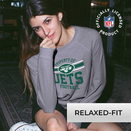New York Jets NFL Womens Plus Size Property of Lightweight Crew Neck - Sport Gray