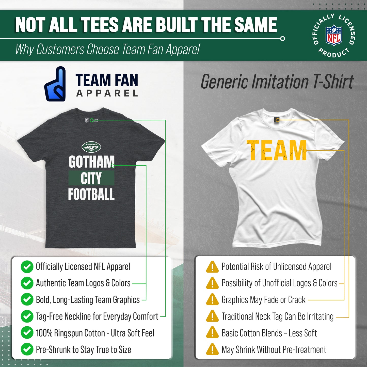 New York Jets NFL Adult Team Slogan Unisex T-Shirt - Gray