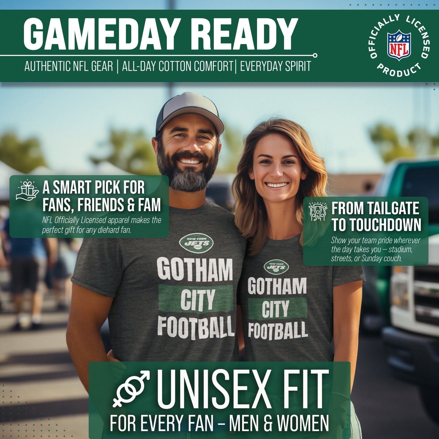 New York Jets NFL Adult Team Slogan Unisex T-Shirt - Gray