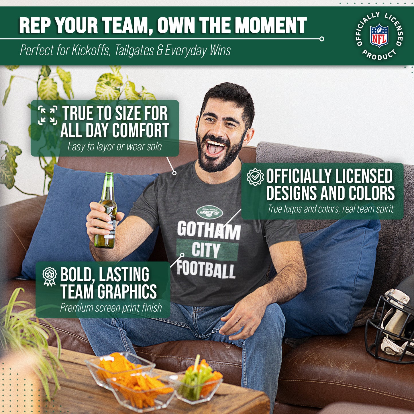 New York Jets NFL Adult Team Slogan Unisex T-Shirt - Gray