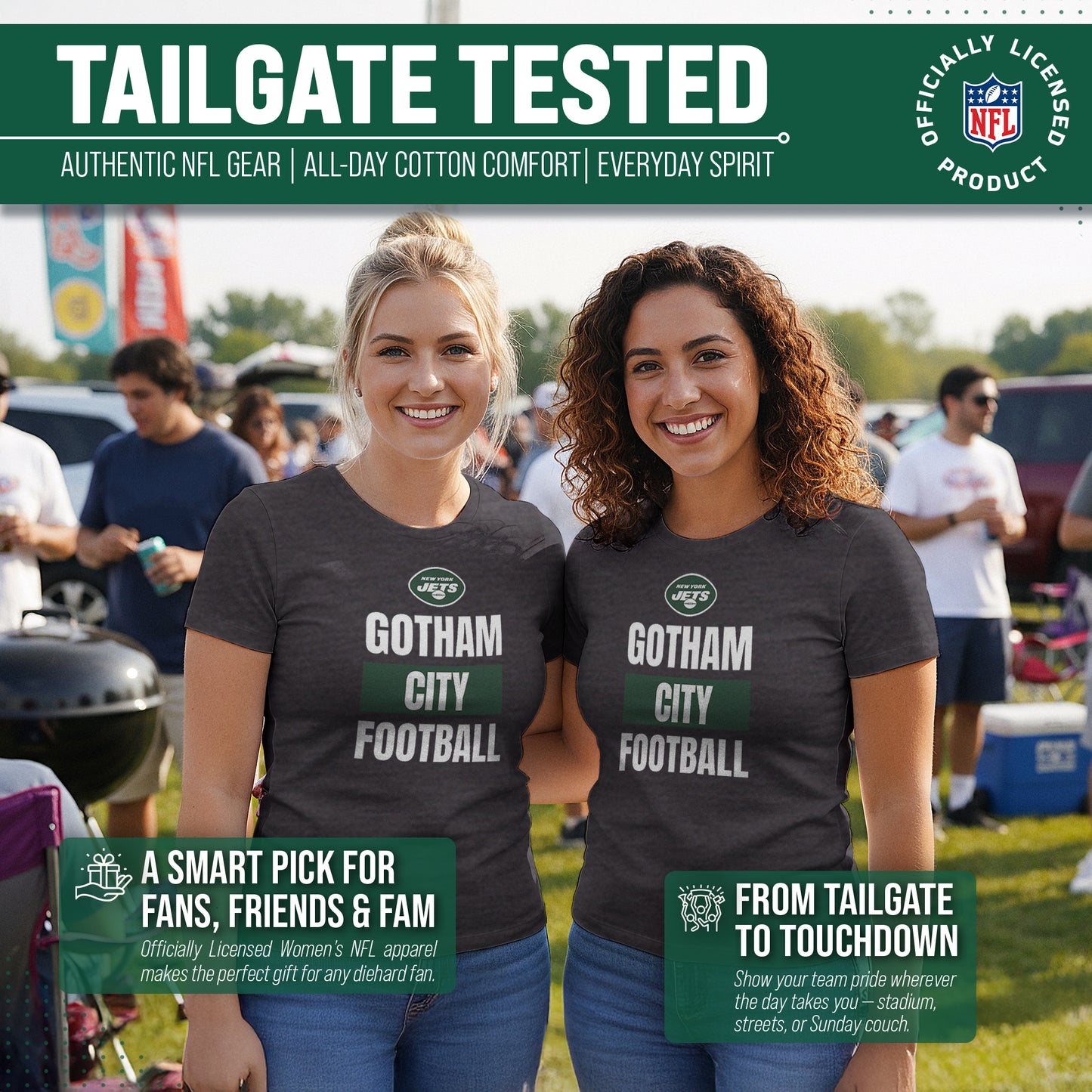 New York Jets NFL Womens Team Slogan Short Sleeve Tshirt - Charcoal