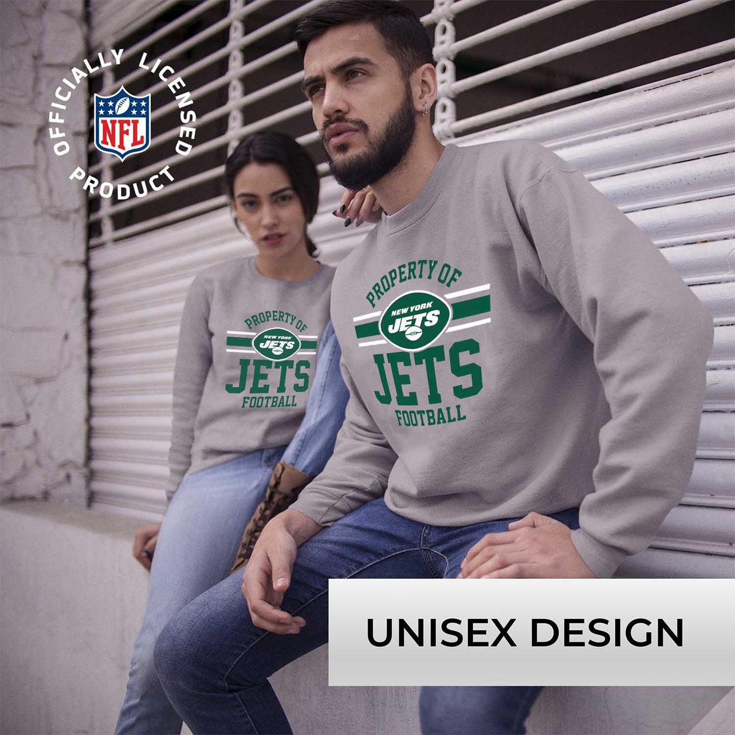 New York Jets NFL Adult Property Of Crewneck Fleece Sweatshirt - Sport Gray