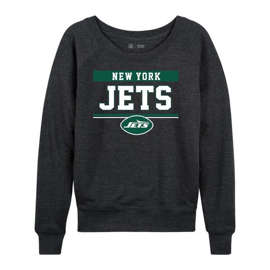 New York Jets NFL Womens Charcoal Crew Neck Football Apparel - Charcoal
