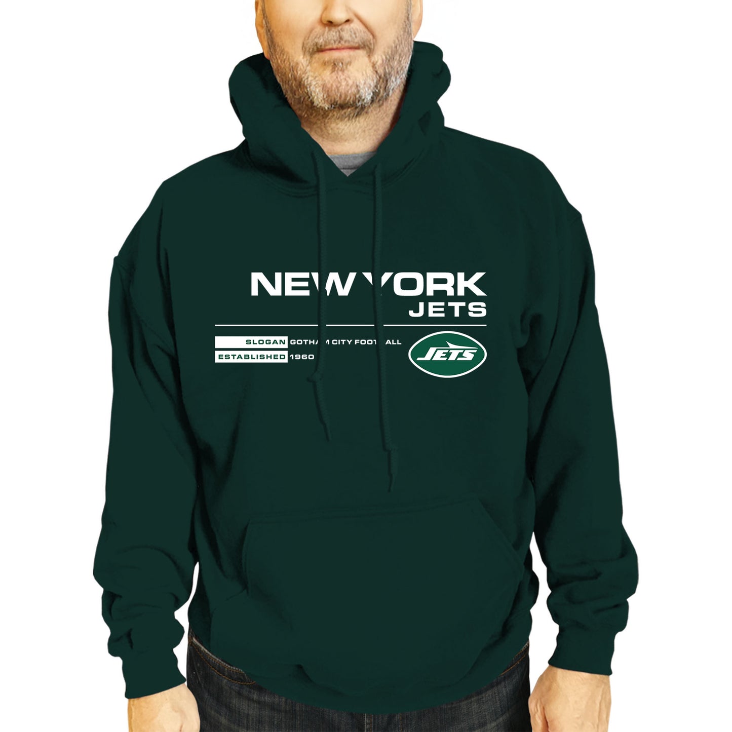 New York Jets Adult NFL Speed Stat Sheet Fleece Hooded Sweatshirt - Forest Green