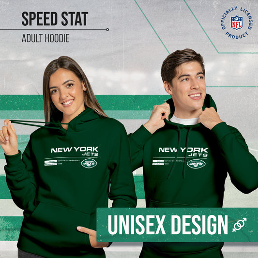 New York Jets Adult NFL Speed Stat Sheet Fleece Hooded Sweatshirt - Forest Green