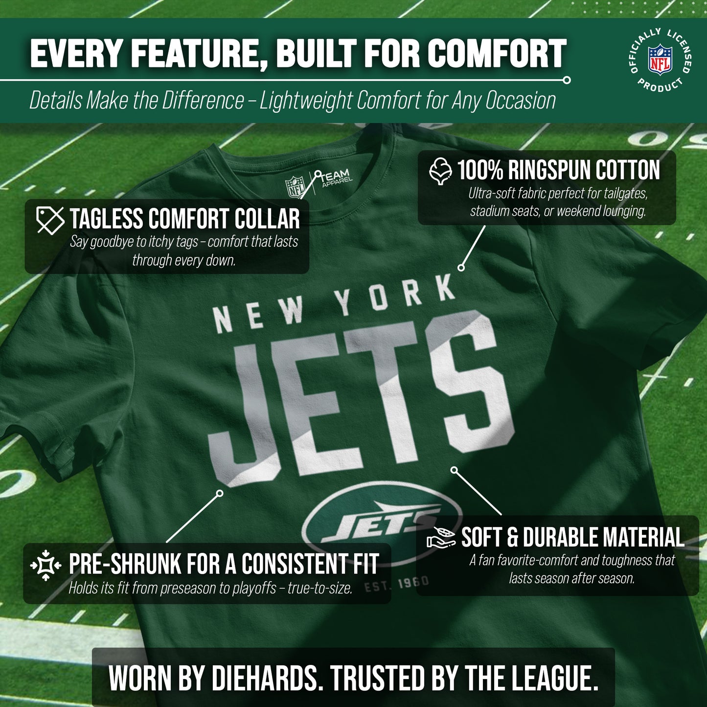 New York Jets Adult NFL Diagonal Fade Color Block T-Shirt - Forest Green