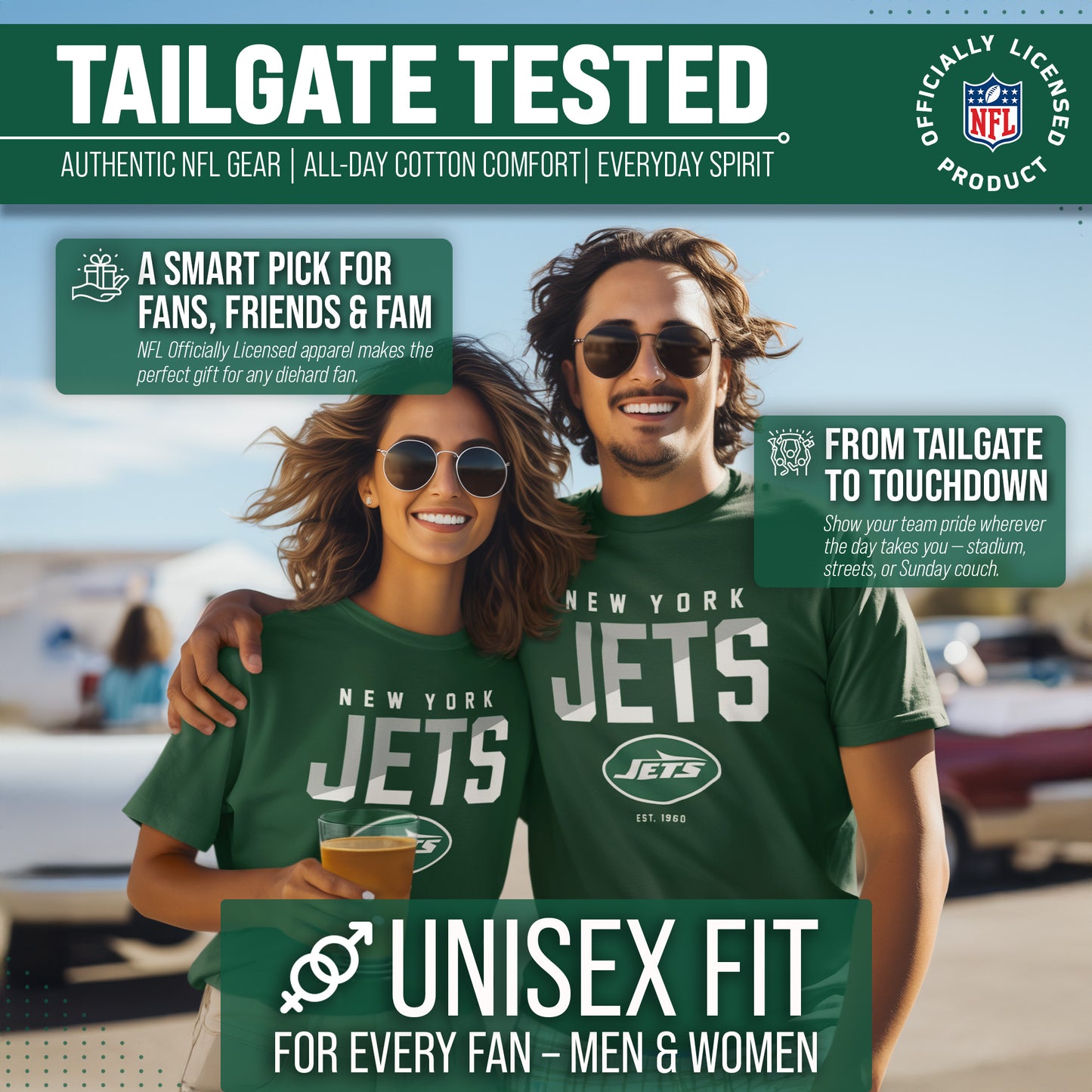 New York Jets Adult NFL Diagonal Fade Color Block T-Shirt - Forest Green