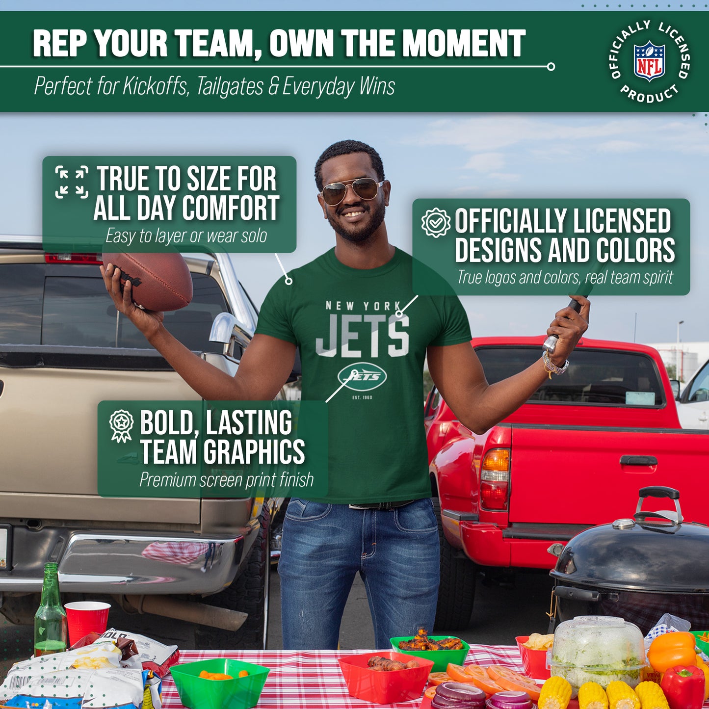 New York Jets Adult NFL Diagonal Fade Color Block T-Shirt - Forest Green