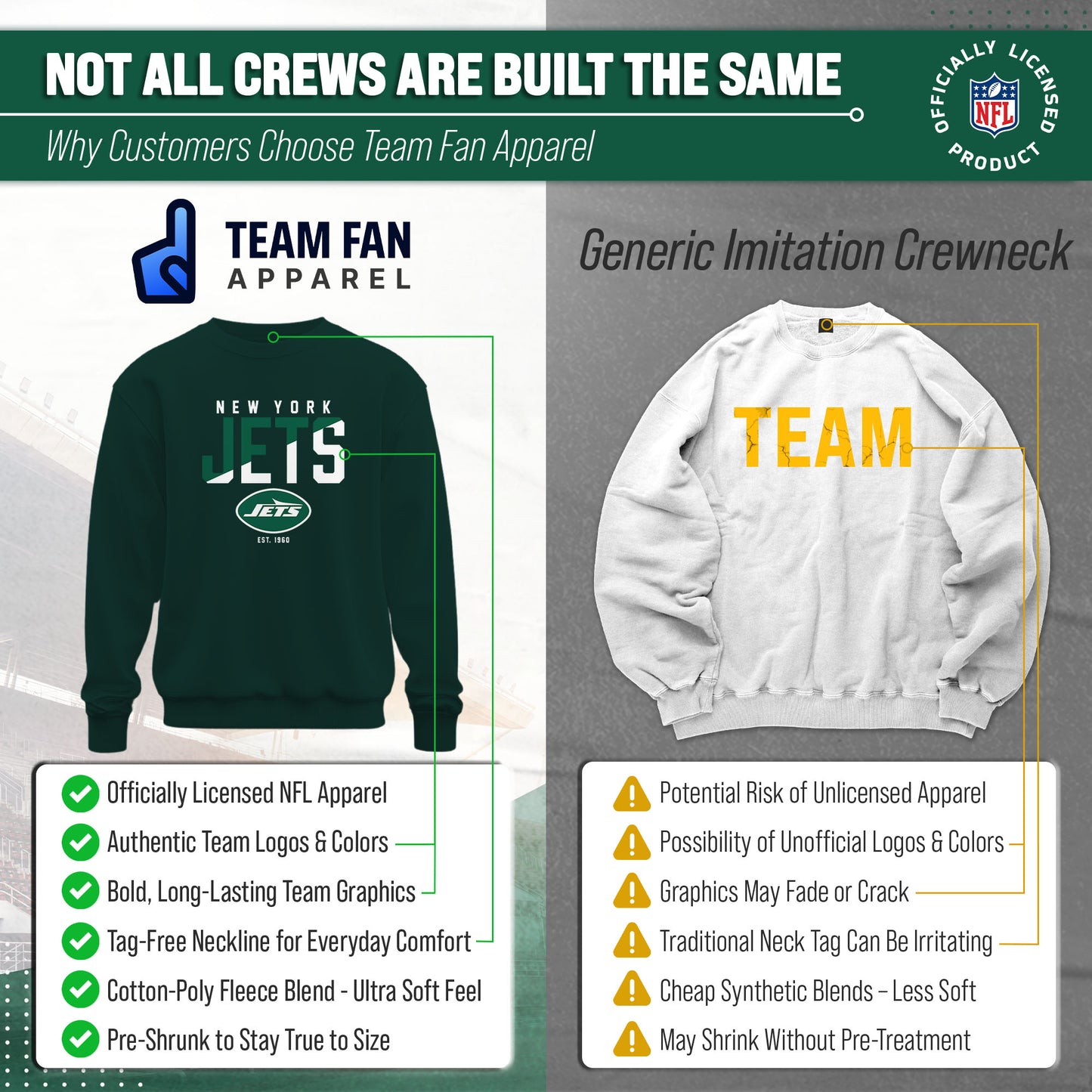 New York Jets Adult NFL Diagonal Fade Color Block Crewneck Sweatshirt - Forest Green