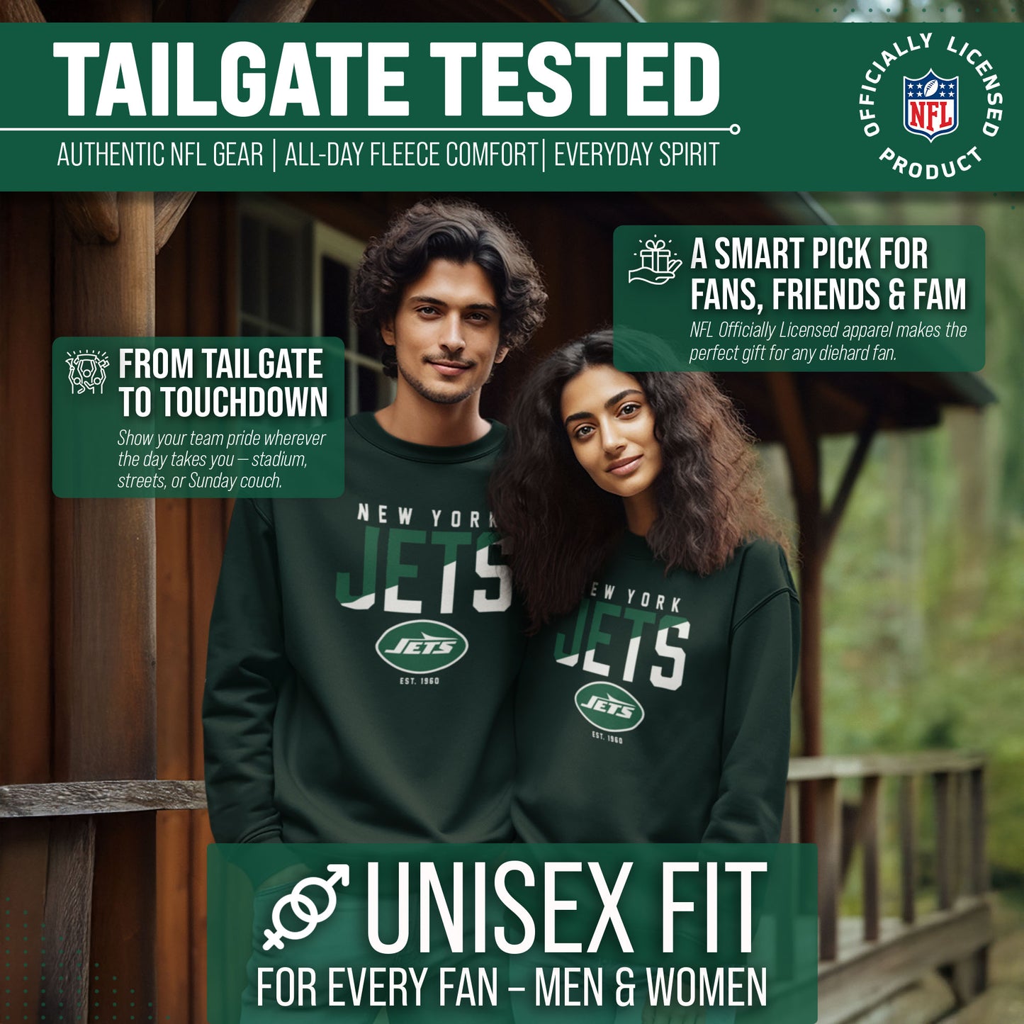 New York Jets Adult NFL Diagonal Fade Color Block Crewneck Sweatshirt - Forest Green