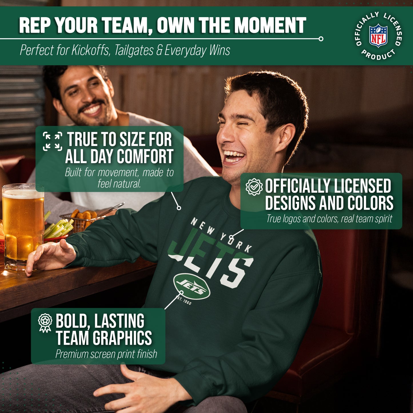 New York Jets Adult NFL Diagonal Fade Color Block Crewneck Sweatshirt - Forest Green