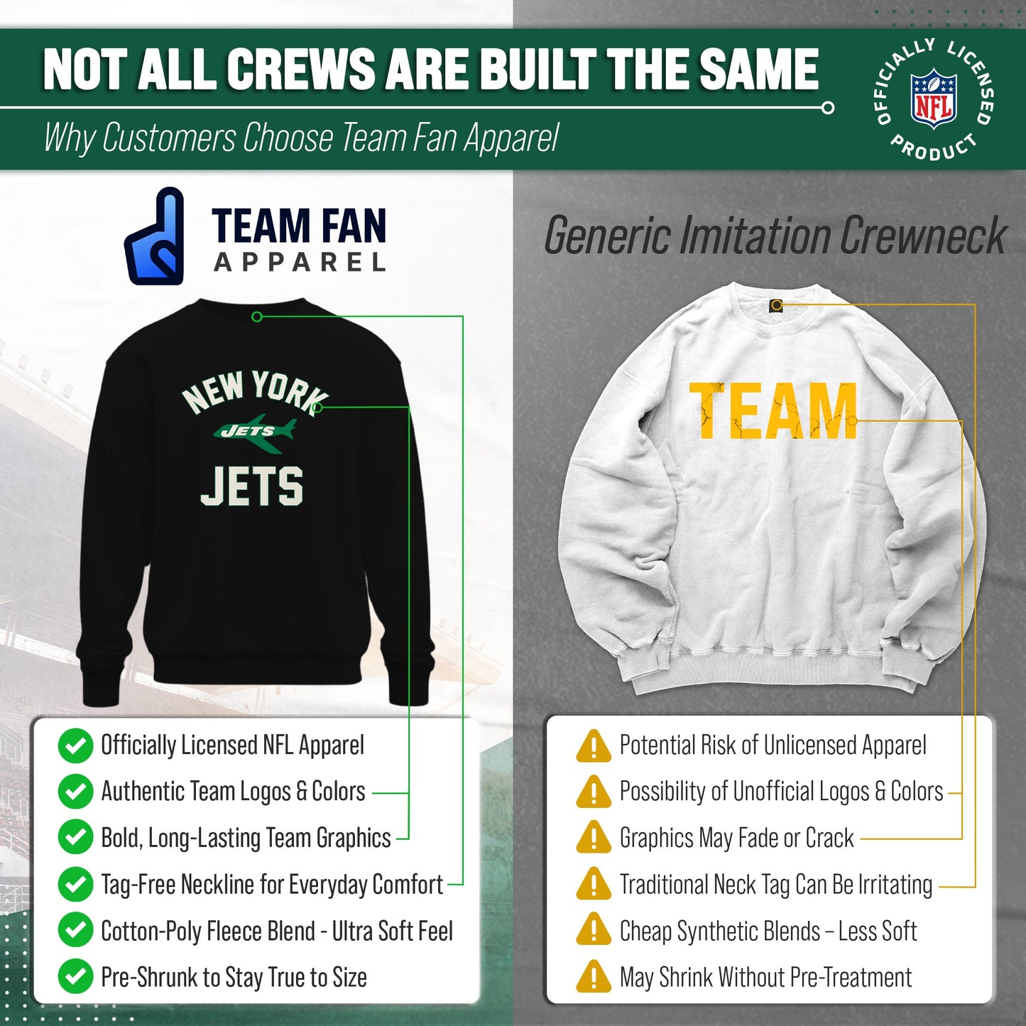 New York Jets NFL Adult Unisex Retro Gameday Ultra Soft Fleece Crewneck Sweatshirt - Black
