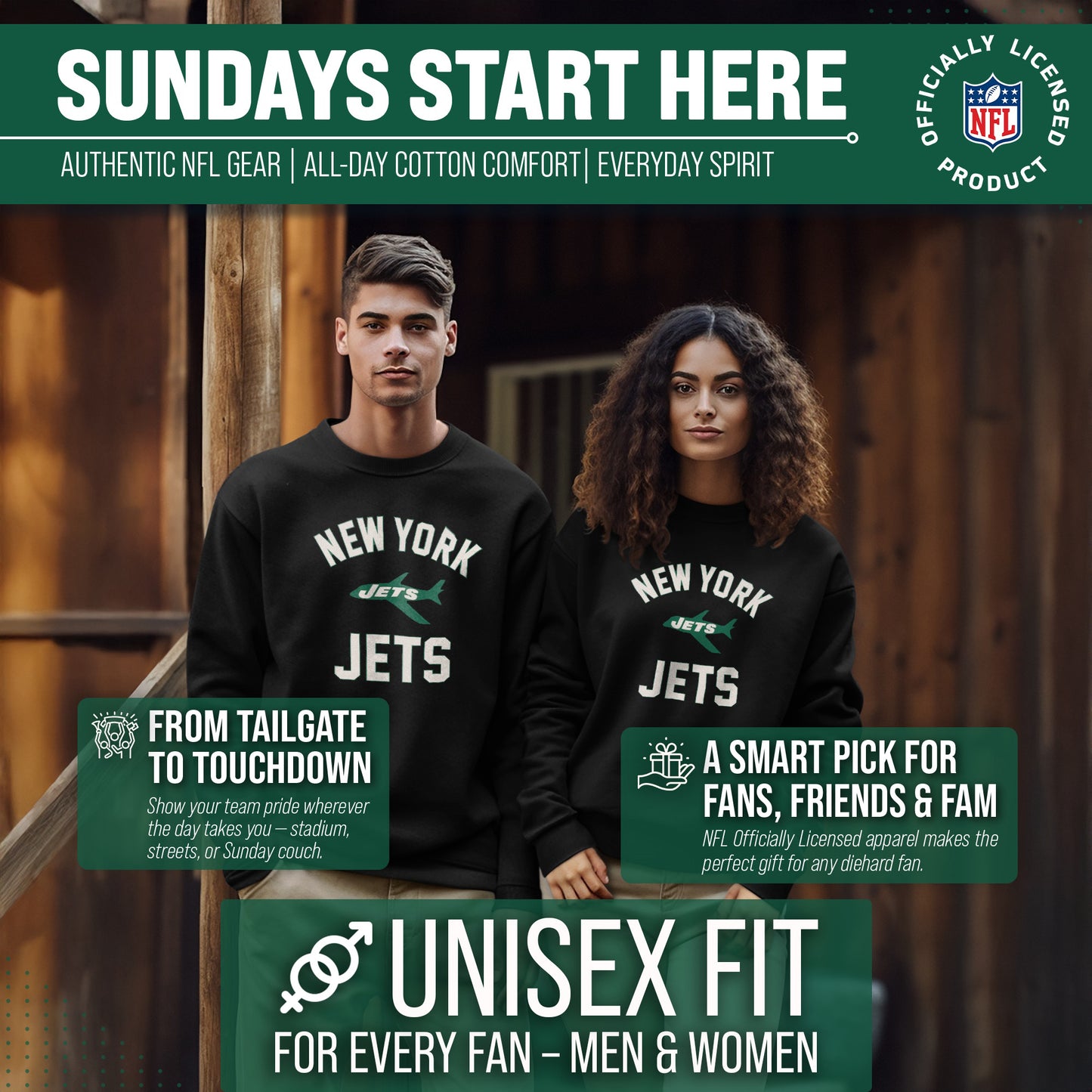 New York Jets NFL Adult Unisex Retro Gameday Ultra Soft Fleece Crewneck Sweatshirt - Black