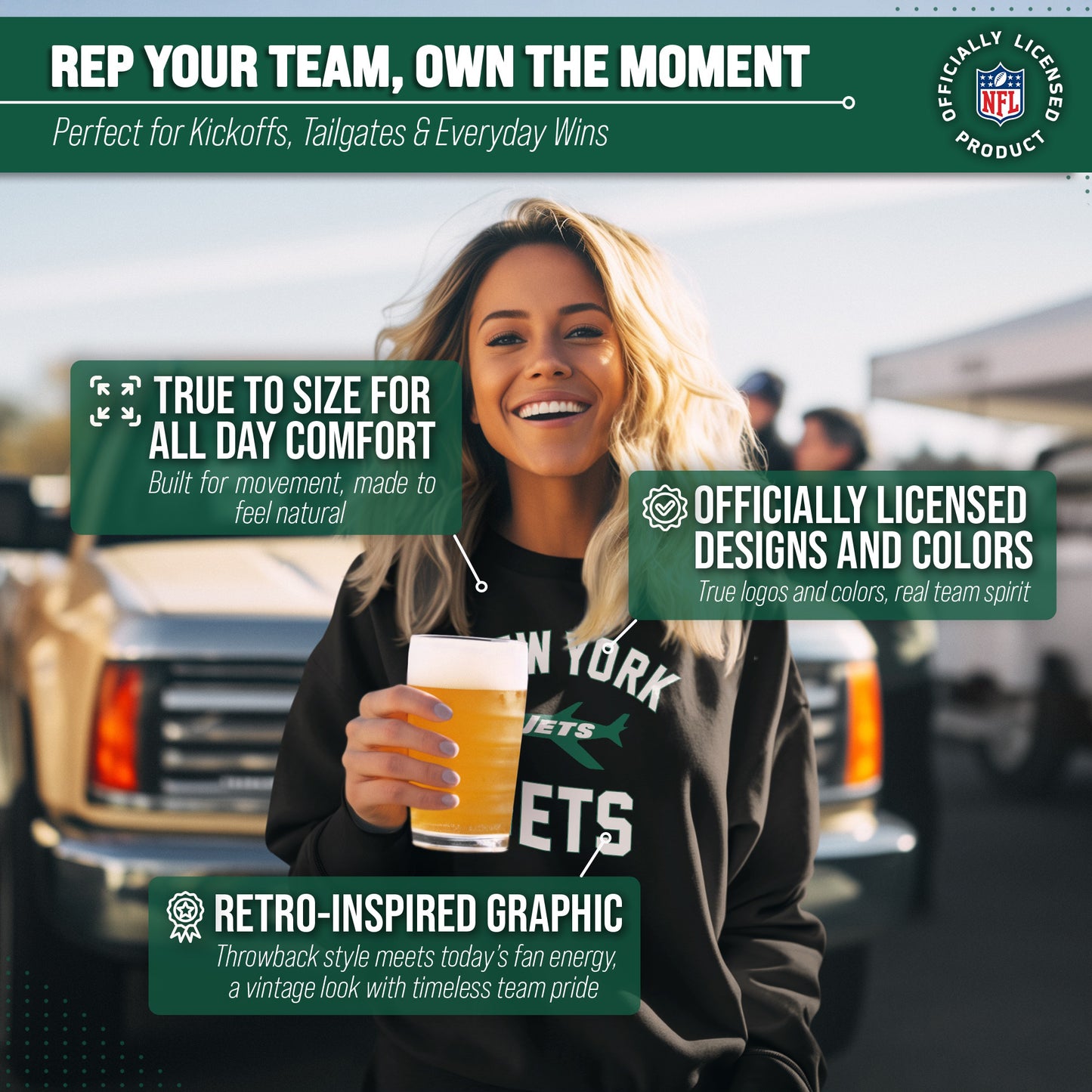 New York Jets NFL Adult Unisex Retro Gameday Ultra Soft Fleece Crewneck Sweatshirt - Black