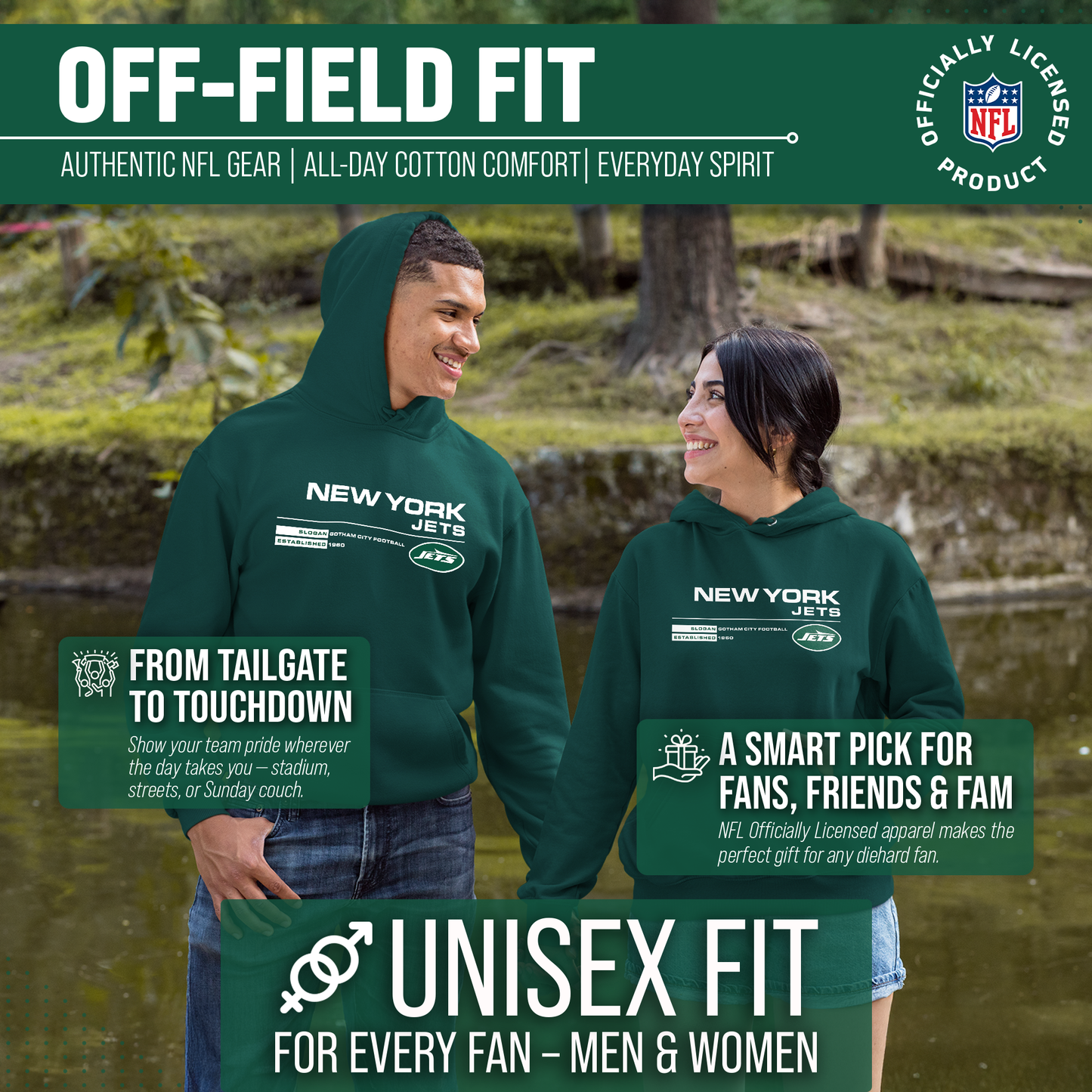 New York Jets Adult NFL Speed Stat Sheet Fleece Hooded Sweatshirt - Forest Green