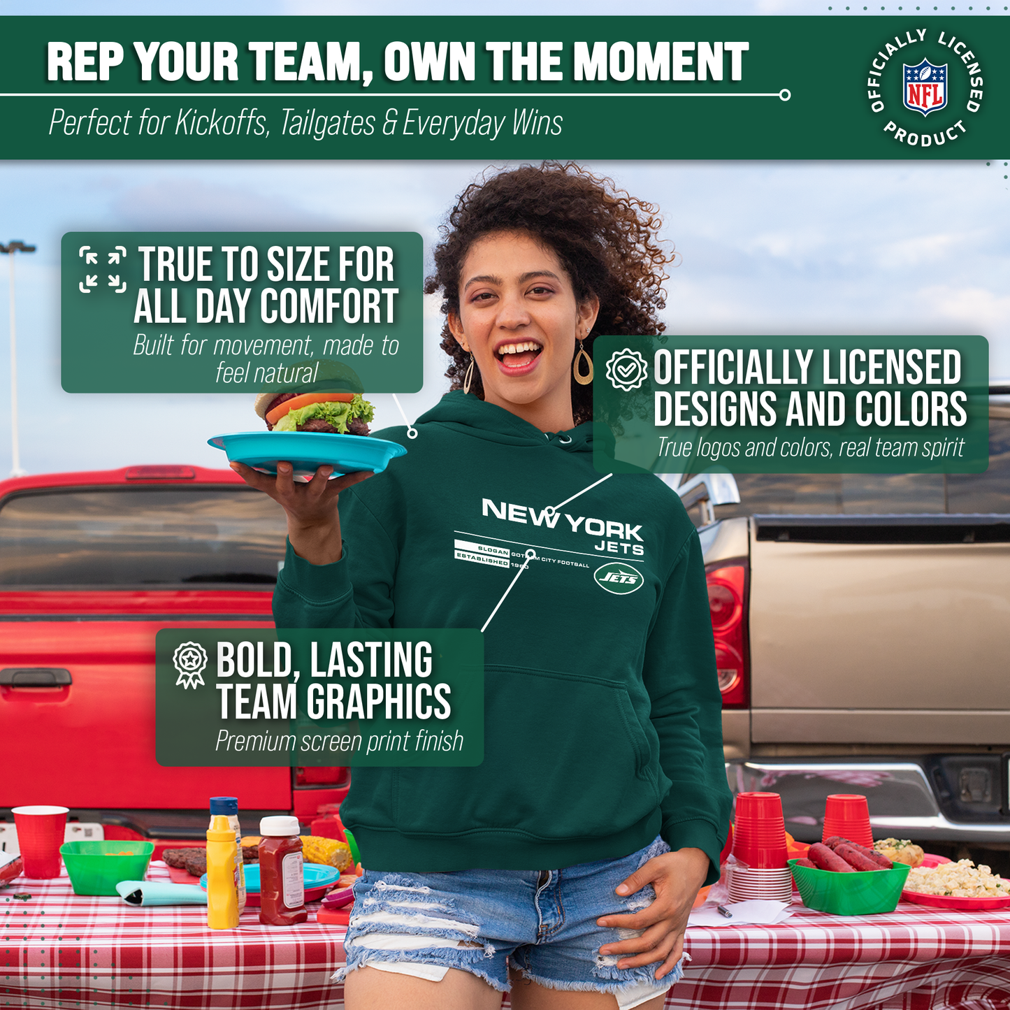 New York Jets Adult NFL Speed Stat Sheet Fleece Hooded Sweatshirt - Forest Green