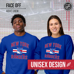 New York Rangers Adult NHL Faceoff Hockey Fleece Crewneck Sweatshirt - Royal
