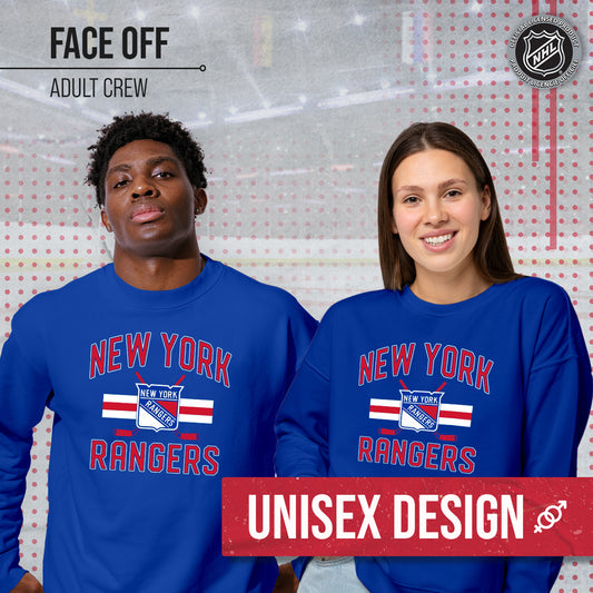 New York Rangers Adult NHL Faceoff Hockey Fleece Crewneck Sweatshirt - Royal