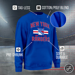 New York Rangers Adult NHL Faceoff Hockey Fleece Crewneck Sweatshirt - Royal