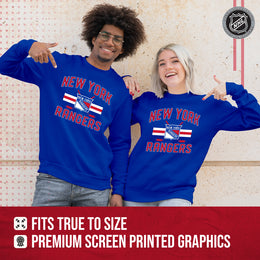 New York Rangers Adult NHL Faceoff Hockey Fleece Crewneck Sweatshirt - Royal