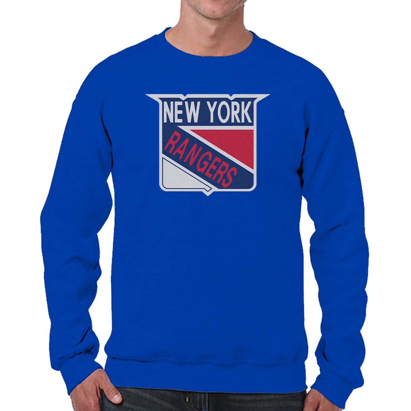 New York Rangers Adult NHL Retro Logo Hockey Fleece Crewneck Sweatshirt - Royal Heather