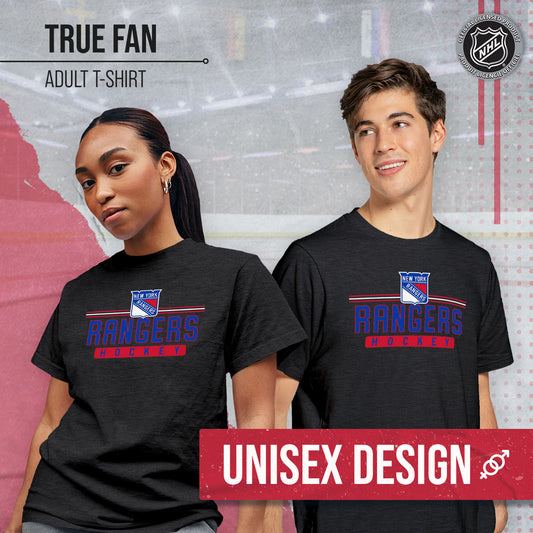 New York Rangers Adult NHL Heather Charcoal True Fan Hockey T-Shirt - Charcoal