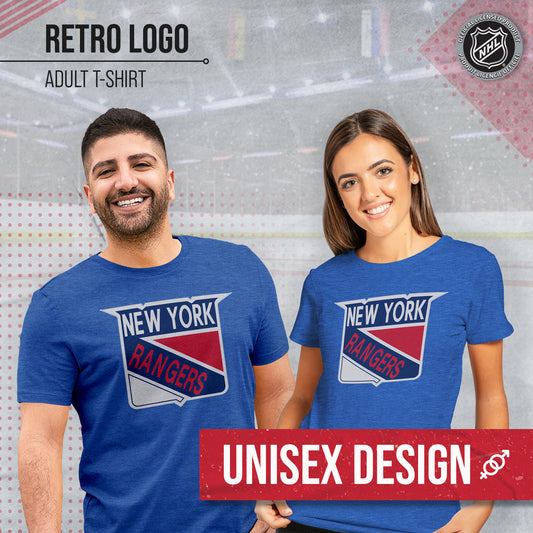 New York Rangers NHL Adult Retro Logo Tag-Less T-Shirt - Royal Heather