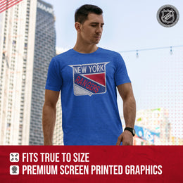 New York Rangers NHL Adult Retro Logo Tag-Less T-Shirt - Royal Heather