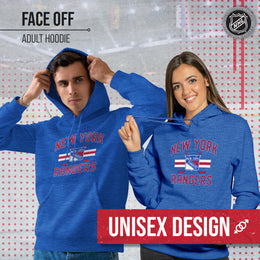 New York Rangers Adult NHL Faceoff Hockey Fleece Hooded Sweatshirt- Jersey Stripe - Royal
