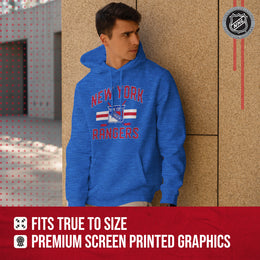 New York Rangers Adult NHL Faceoff Hockey Fleece Hooded Sweatshirt- Jersey Stripe - Royal