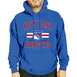 New York Rangers Adult NHL Faceoff Hockey Fleece Hooded Sweatshirt- Jersey Stripe - Royal