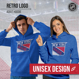 New York Rangers Adult NHL Retro Logo Hockey Fleece Hooded Sweatshirt - Royal Heather