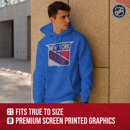 New York Rangers Adult NHL Retro Logo Hockey Fleece Hooded Sweatshirt - Royal Heather