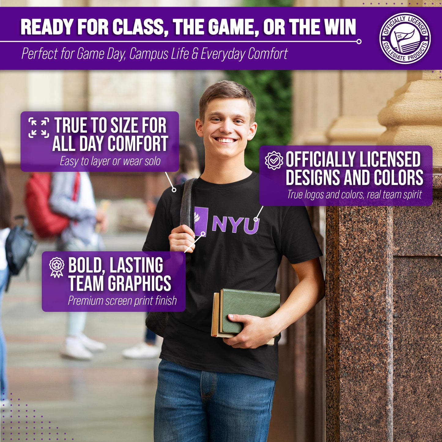 NYU Violets NCAA Adult Gameday Cotton T-Shirt - Black