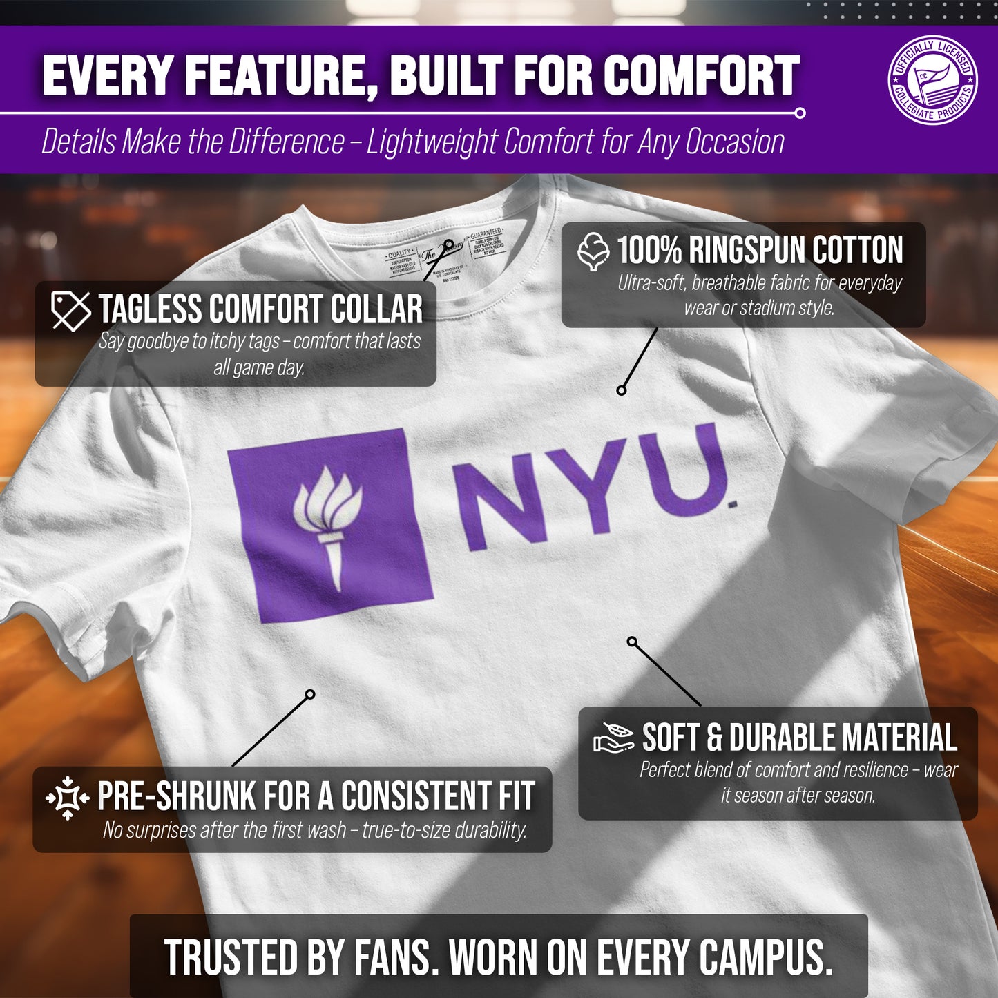NYU Violets NCAA Adult Gameday Cotton T-Shirt - White