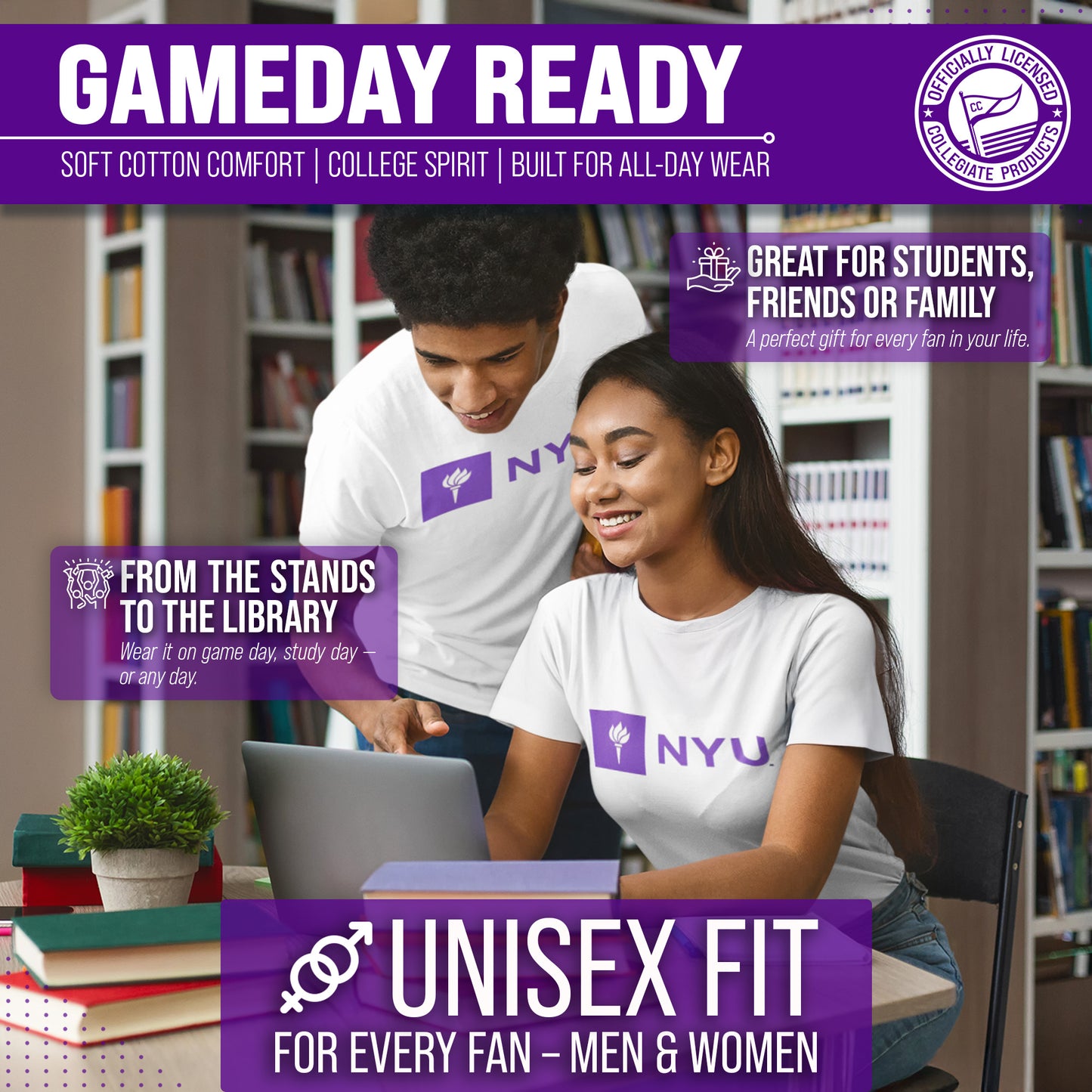 NYU Violets NCAA Adult Gameday Cotton T-Shirt - White